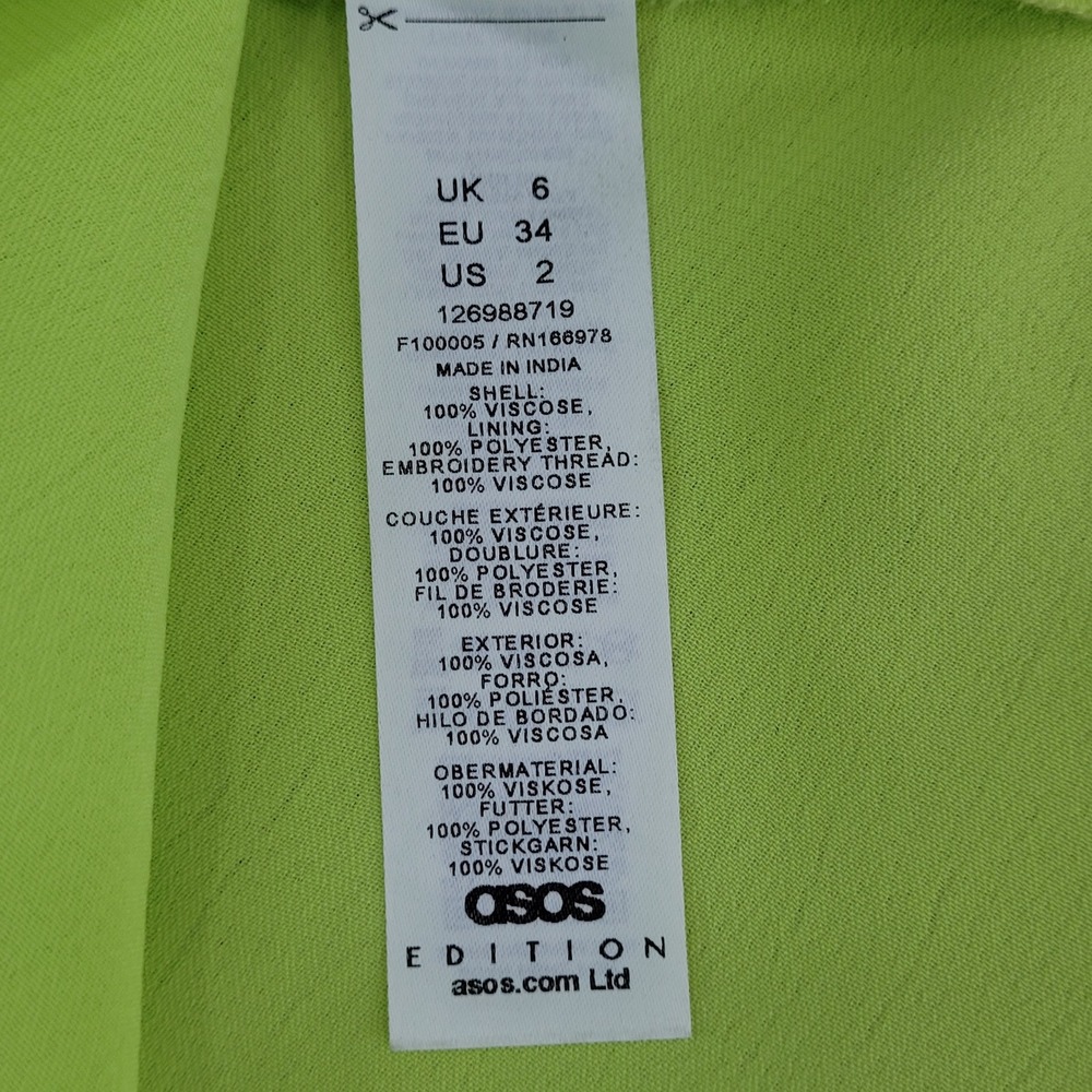 ASOS EDITION Wrap Midi Dress Floral Embroidered Lime Green Satin Draped 4 NWT - Picture 13 of 14